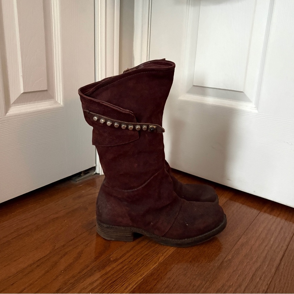 Air Step A.S.98 
Cherry Red Italian Leather Studded Guidi Style Foldover Boots